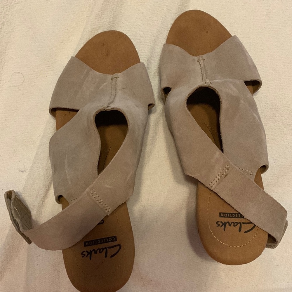 Clarks wedge suede sandals. Never worn.
